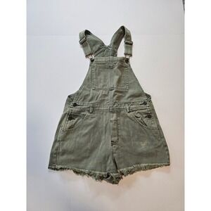 Melville Denim Shortalls Womens One Size Olive Green Frayed Hem Overalls